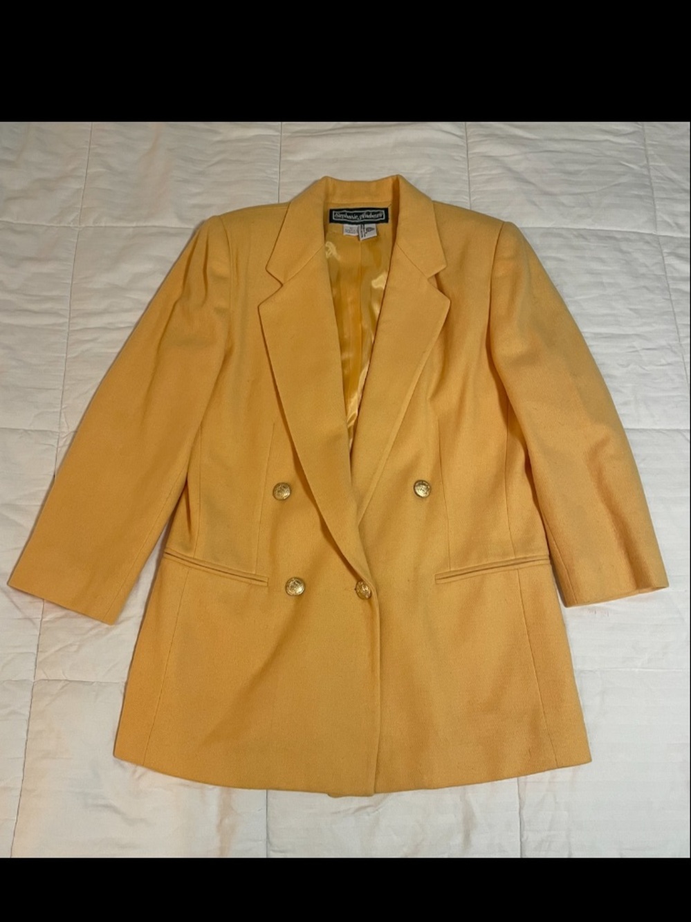 Vintage Stephanie Andrews Women Blazer Jacket 10 Butter Yellow Double Breasted